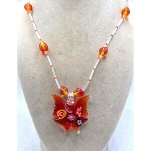 Orange Murano Glass Butterfly With White Accent Beads